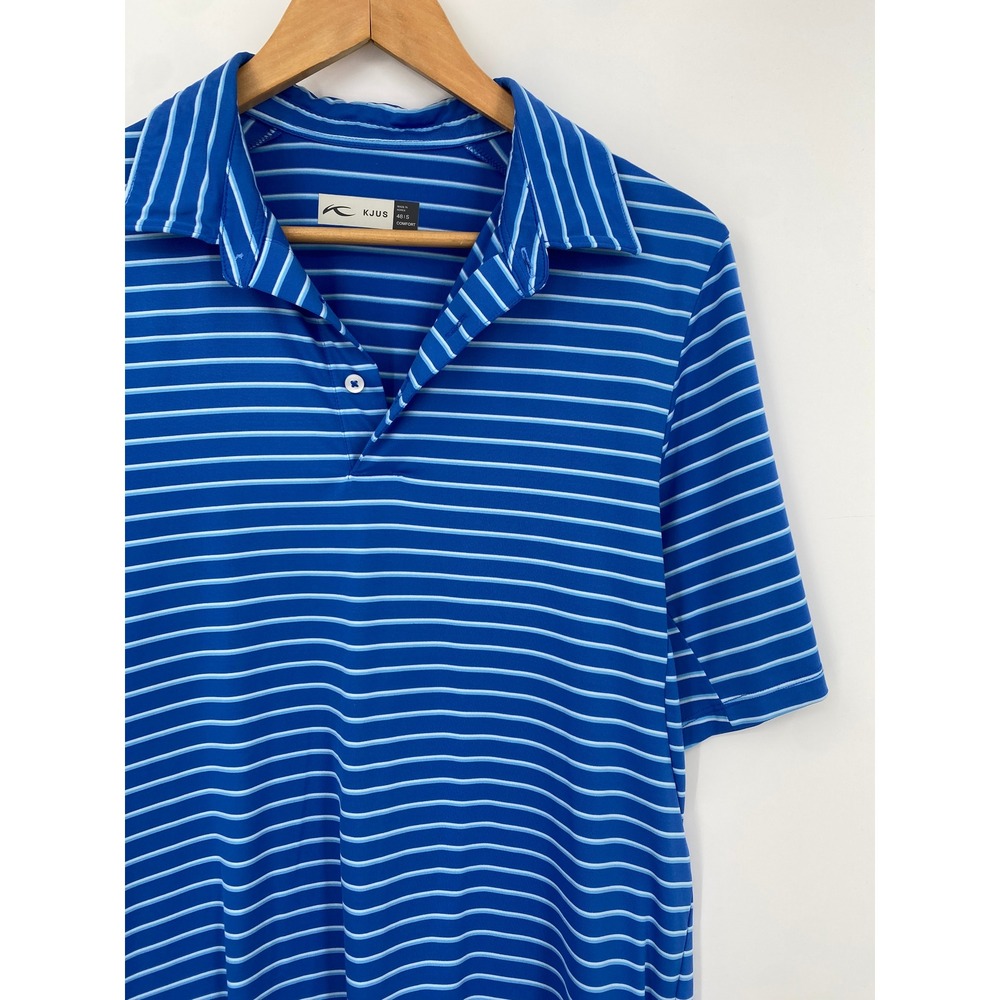 KJUS Polo Shirt Mens 48‎ S Blue Striped Short Sleeve Comfort Fit Performance